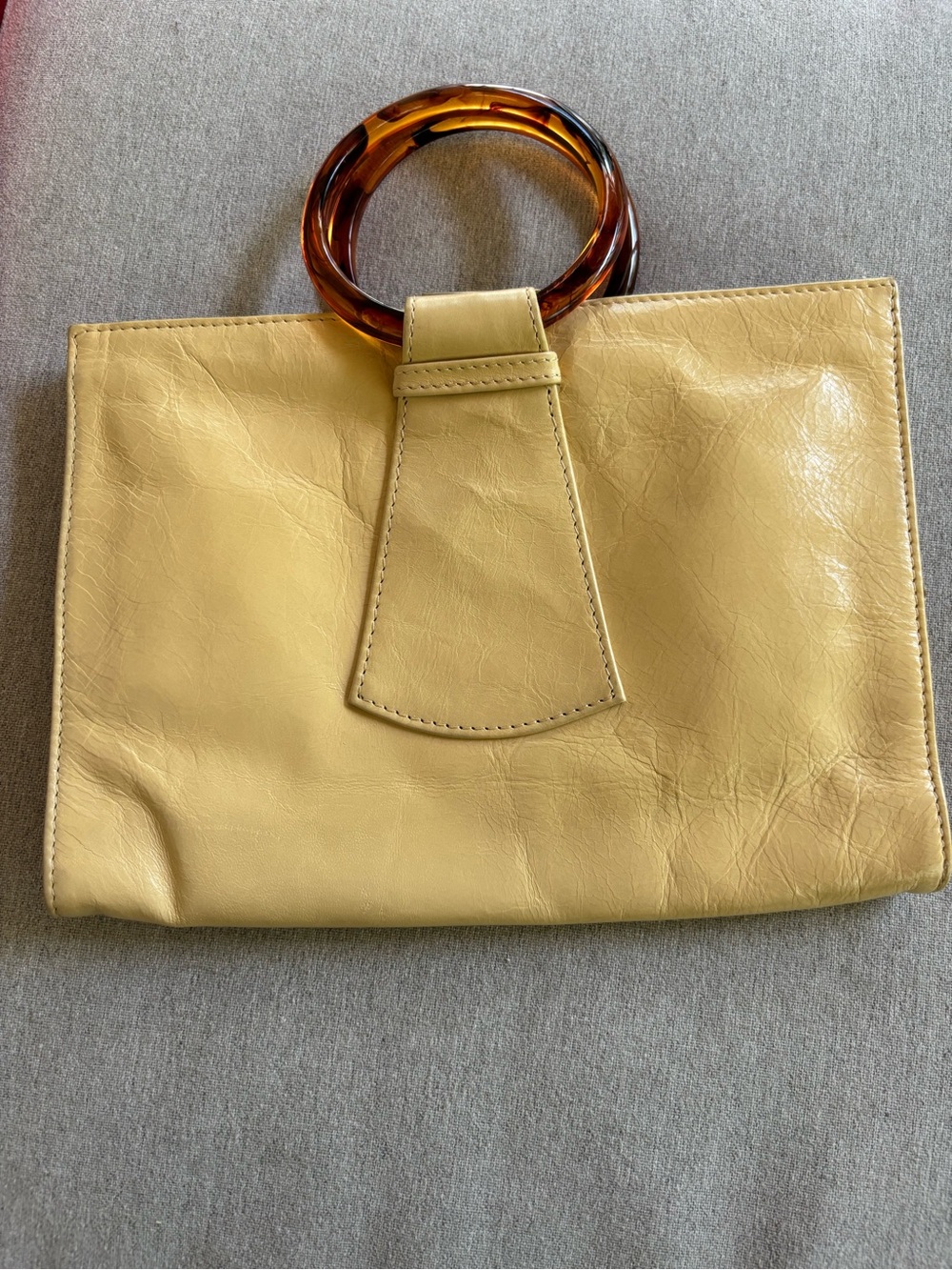 Hobo Yellow Leather Wristlet with Tortoiseshell Ring Handle